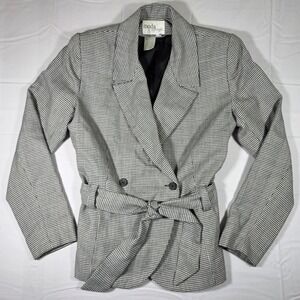 Moda Spiegel Vintage Houndstooth Belted Blazer Jacket Black White Size 4
